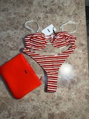 triangl swimwear Red and White Striped Bikini Set